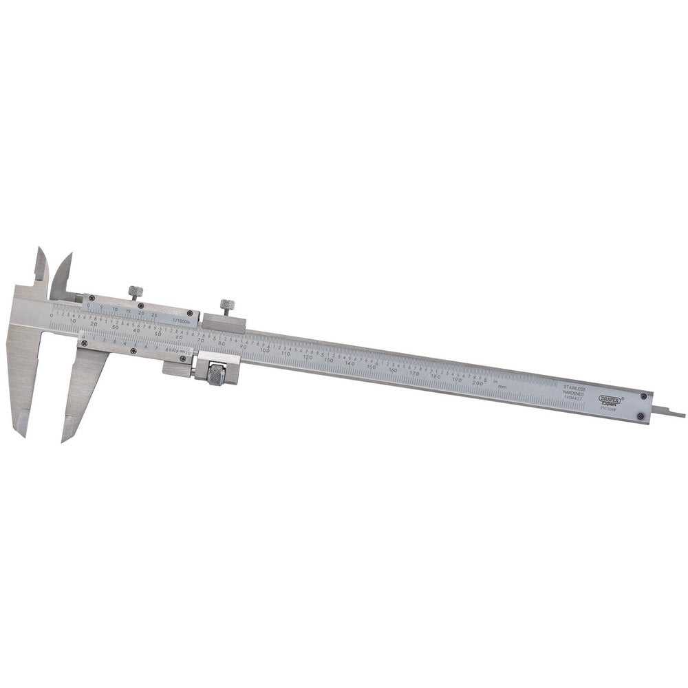 Draper, 0 - 200mm or 8" Vernier Caliper with Fine Adjustment