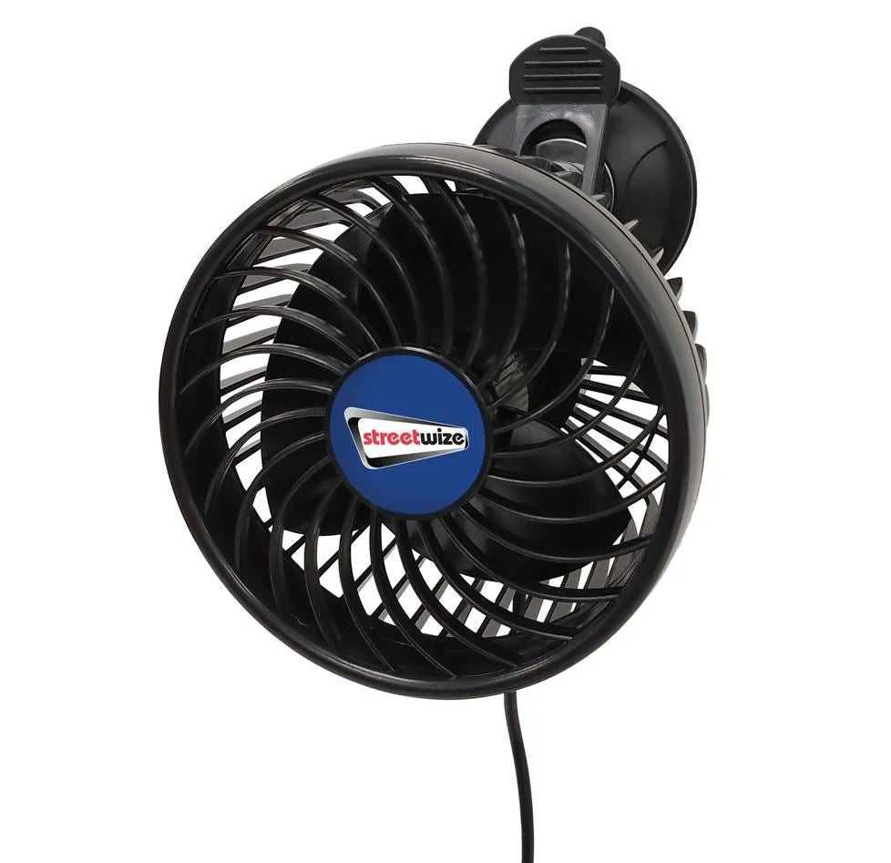 Streetwize, 12v Cyclone 3 Single Oscillating Power Fan with Sucker