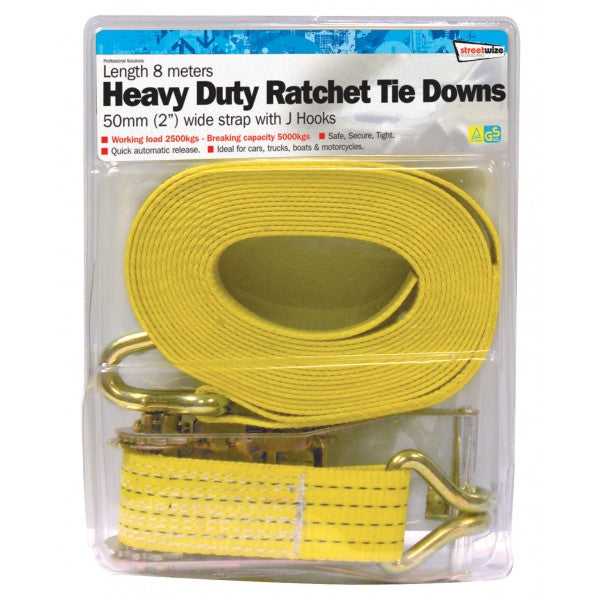 Streetwize, 8M H/Duty Ratchet Tie Down With J Hooks