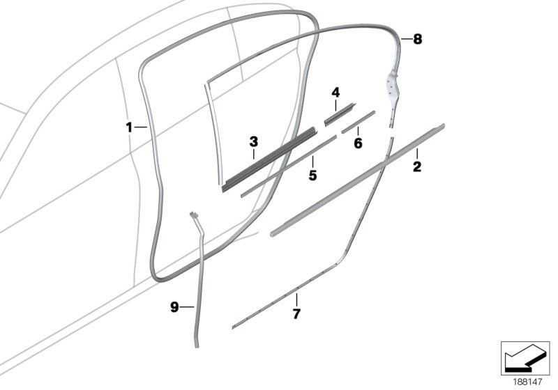 V1 Vehicle Parts Limited, Genuine BMW Outer Weather Strip Rear Left Door Black F02 F02lci F04 51357185239