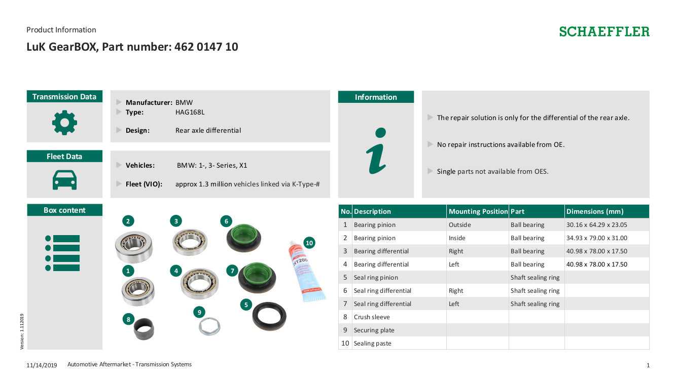 LUK, Genuine LuK Rear Differential Bearing Kit